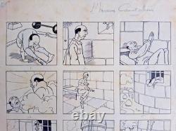 2 planches de BD signées PAUL D'ESPAGNAT. Fantastique. L'homme caoutchouc