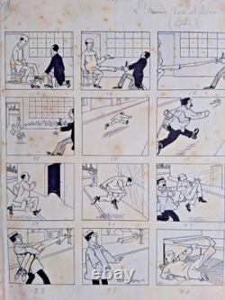 2 planches de BD signées PAUL D'ESPAGNAT. Fantastique. L'homme caoutchouc