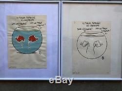 2 planches originales signées POUPON, encre et aquarelle, papier, BD, dessin