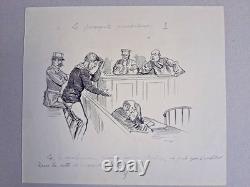 3 planches de BD originales non signées. Perroquet. Tribunal