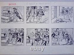 3 planches de BD originales signées G. QUESNEL. Charles Quint. Crapaud