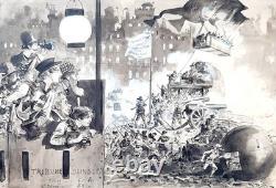 4 dessins planches originales Albert Robida. Le XXe Siècle 1883. Unique