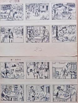 5 planches de BD originales signées YMER. Le chasseur d'aigles