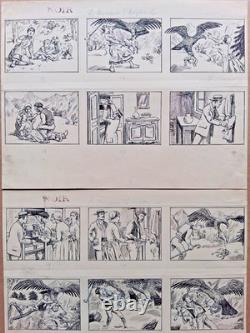 5 planches de BD originales signées YMER. Le chasseur d'aigles