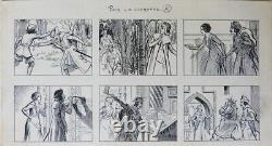 5 planches originales Dessins de FALCO vers 1910 histoire en images BD dessin