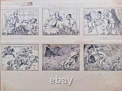 6 planches de BD originales signées YMER. Le chasseur d'autruches
