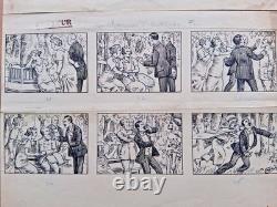 6 planches de BD originales signées YMER. Le chasseur d'autruches