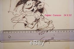 A. FRANQUIN Splendide dessin original GASTON (Canson 24 x 32 cm) BE