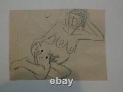 Ancien tableau planche de dessin femme nue fauviste crayon