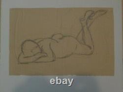 Ancien tableau planche de dessin femme nue fauviste crayon