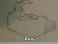 Ancien tableau planche de dessin femme nue fauviste encre & crayon