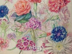 Ancienne Planche De Dessins Originaux Etudes De Fleurs Botaniques Signee (14)