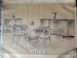 Antique Art Deco, Design Intérieur Meuble, Planche Dessin Original Pierre Tridon