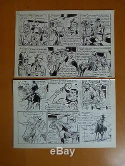 Bd 2 Planche Dessin Originale Encre De Chine Western Cheval Cowboy Sherif
