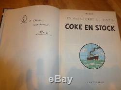 Dédicace Hergé rare Tintin Coke en Stock dessin original milou 1958-67 EO pa COA