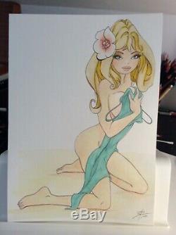 Dessin Original Dedicace Planche Bd Hommage Colombe Pin Up Akt Art Femme Sexy