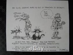 Dessin original Gaston Lagaffe Hommage par Duhamel à Franquin Chat Mouette