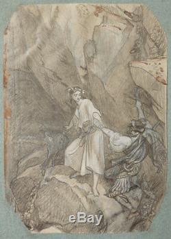 Dessin original de Félix Philippoteaux (1815-1884) illustration montagne