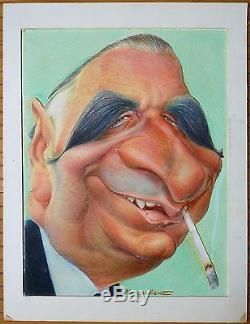 Dessin original de MORCHOISNE Portrait du président POMPIDOU pour Pilote 1971