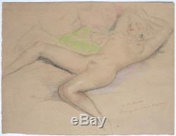 Dessin original de William ABLETT (1877-1936) femme nue érotique