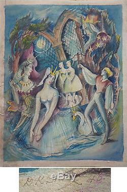 Dessin original en couleur Signé JHICA daté 1945 Russe Illustration
