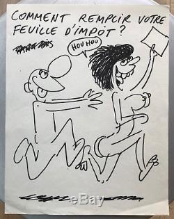 Dessin original feutre WOLINSKI FEUILLE D'IMPOT Dim 2129 CM parfait état