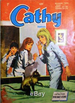 Dessin original gouache de CORTIELLA couverture du magazine CATHY 1972 chat