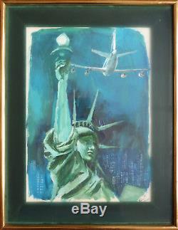 Dessin original gouache de Georges BEUVILLE Statue de la Liberté New-York