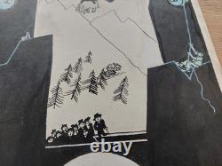 Dessin original satire alpine suisse P Ba planche presse Nebelspalter années 193