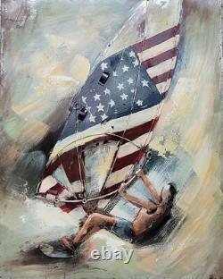 Édition De Planche À Voile 1956 Avec Drapeau Des É. U. Art 3 Dimensions
