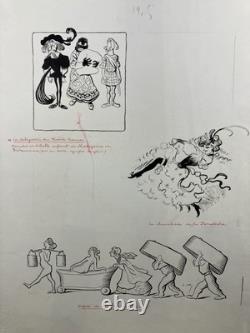 Encre de chine Bande dessinée Projet de planche pour illustration vers 1940