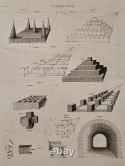 Estampe ancienne dessin planche technique représentant la perspective/horizon
