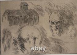 Gcb/13-eau Forte Originale-victor Prouvé-planche D'essai Avec Deux Autoportraits
