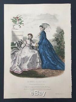 Grande gravure la mode illustrée 1866 planche 23 Dessin Anaïs Toudouze