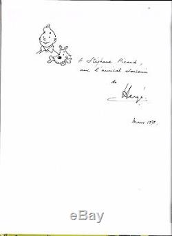 HERGE Dessin original dédicacé et signé Tintin et Milou