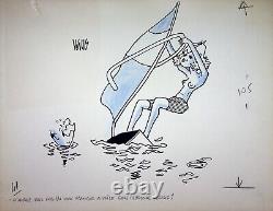 HUMOUR PRESSE Guy VALLS Planche à voile, DESSIN Original signé