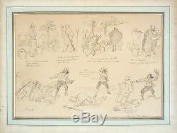 La mort de Pierrot dessin original de Adolphe WILLETTE (1857-1926) planche BD