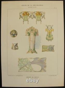 Maurice DAURAT Dessins de Bijoux Planche Chromo Art Nouveau Calavas Malherbe