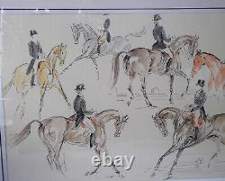 Paire planches de Croquis à l'encre d'équitation Paulette LAGOSSE (1921-1996)
