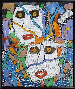 Peinture collage de Alain TREZ daté 1995 Art Brut Chaissac Dubuffet