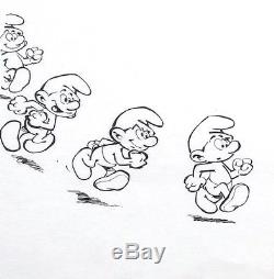Peyo (Studios- Wasterlain) Les Schtroumpfs Très grande illustration 51X36 1975