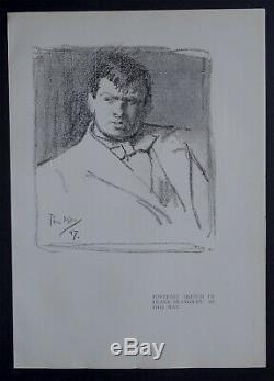 Phil MAY 1897 Planche Originale Dessin Portrait de Frank Brangwyn Art Craft