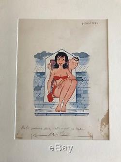 Pichard Illustration originale couleur Jeune femme se lavant à la fenêtre