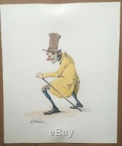 Pierre Letuaire, planche de dessins, caricatures, Crayon et aquarelle sur papier