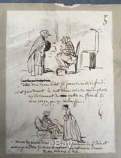 Planche 9 Dessins Originaux Encre Humour Caricature Par Cham (1818-1879) XIXe