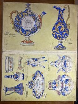 Planche Aquarelle Recto-Verso FAÏENCERIE DE DESVRES Signée R. Ruhe (ca. 1900)