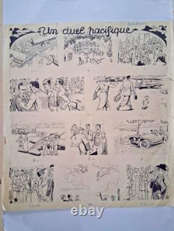 Planche de BD originale non signée. Un duel pacifique