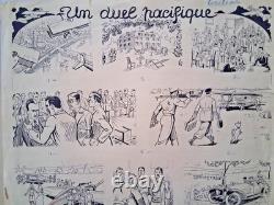 Planche de BD originale non signée. Un duel pacifique