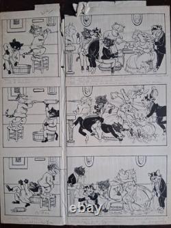 Planche de BD originale signée JACQUES NAM. Chats. Anthropomorphisme