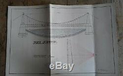 Planche dessin Pont Suspendu 1927 signé Ecole nat. Technique de strasbourg